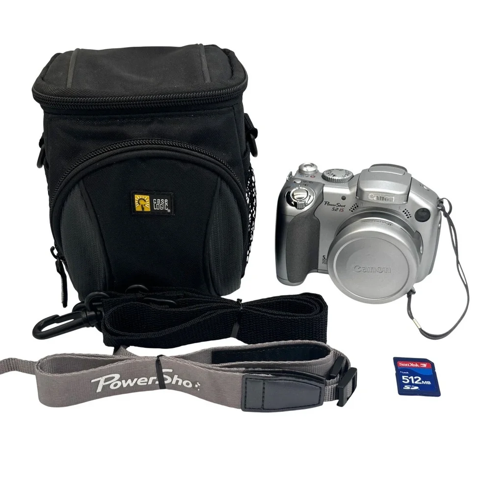 Canon PowerShot S2 IS Digital Camera 5.0MP 12x Zoom Silver Bundle Case SD Card